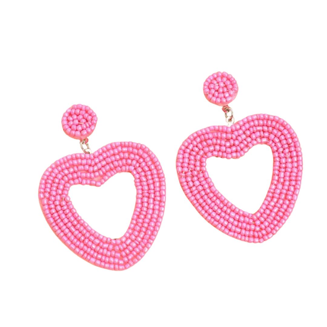 Light Pink Heart Beaded Earrings