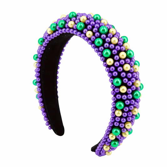 Mardi Gras Pearl Beaded Headband