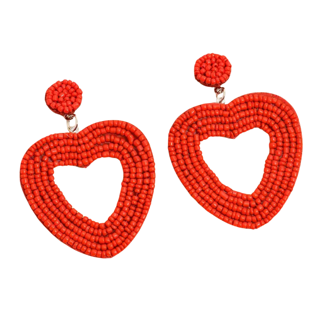 Red Heart Beaded Earrings