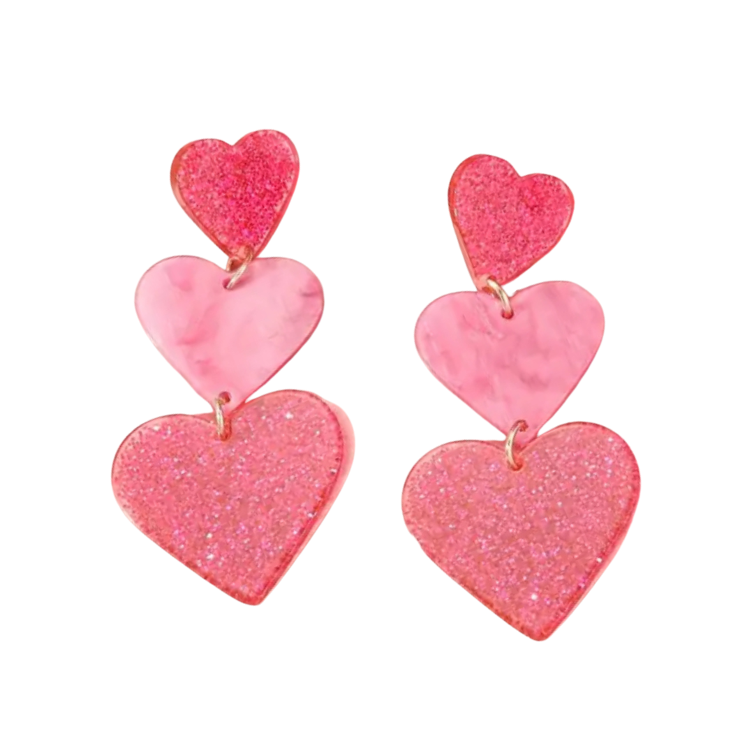 Pink Heart Dangle Earrings