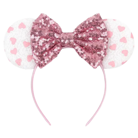 Pink Heart Sequin Mouse Ears Headband